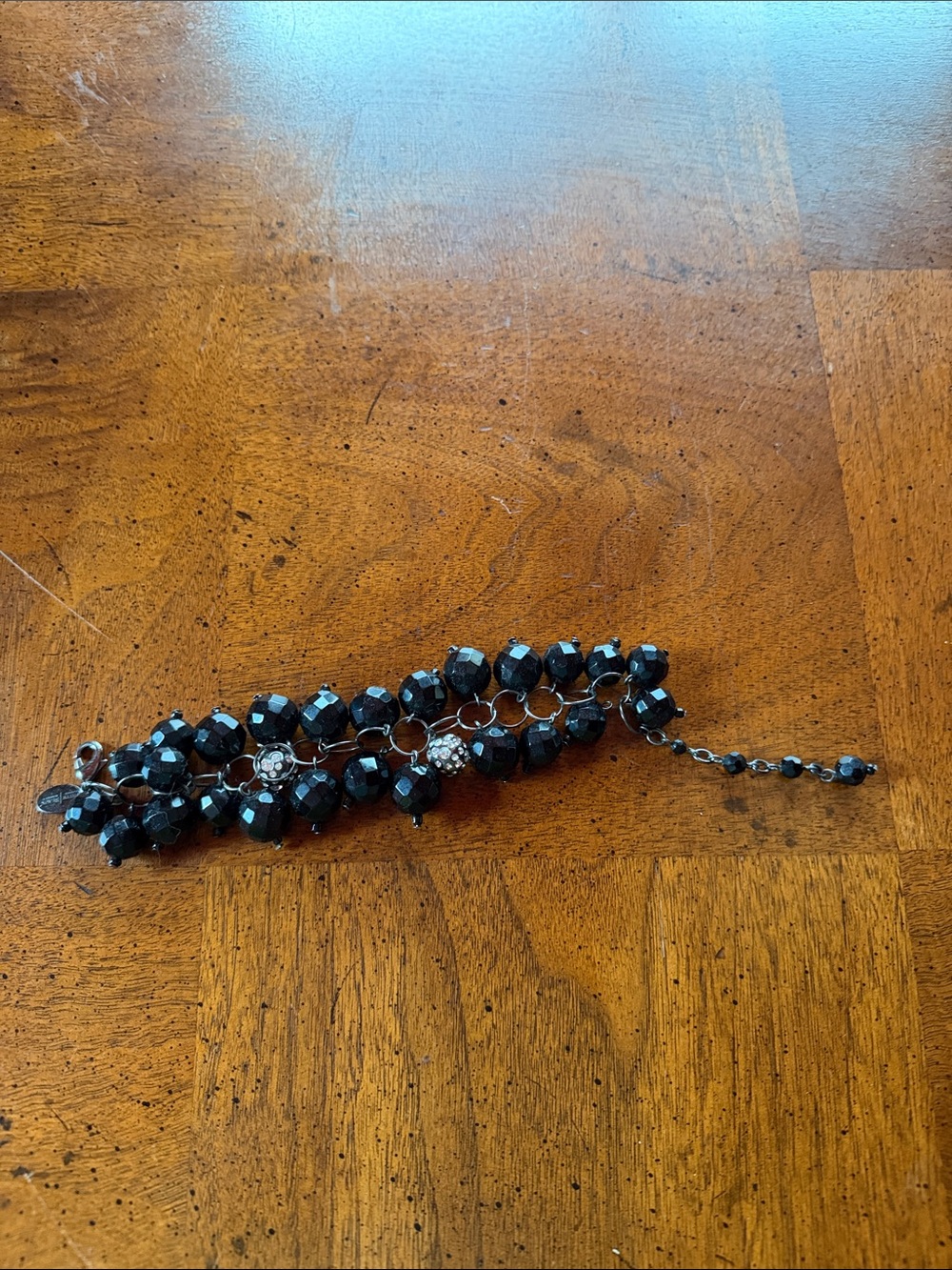 Ann Taylor Black Beaded Multi-Strand Bracelet with Rhinestone Accents